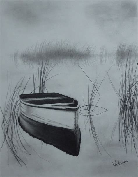 Elena Whitman | Landscape drawings, Pencil drawings of nature, Boat drawing