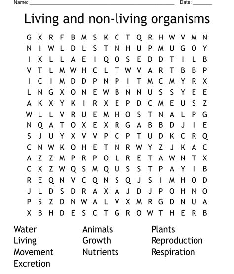 Living and non-living organisms Word Search - WordMint