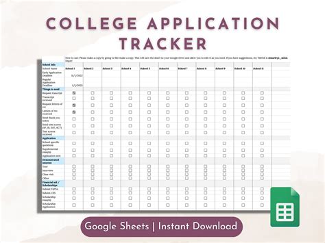 College Application Tracker Google Sheets Download - Etsy