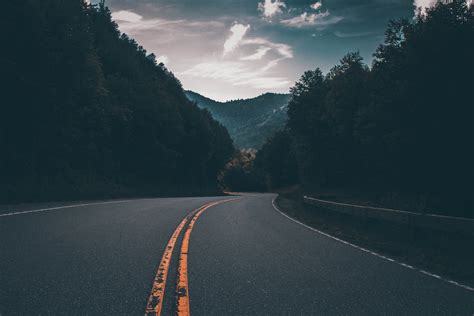 a curve in a road through a forest in the autumn, the road 4k HD Wallpaper