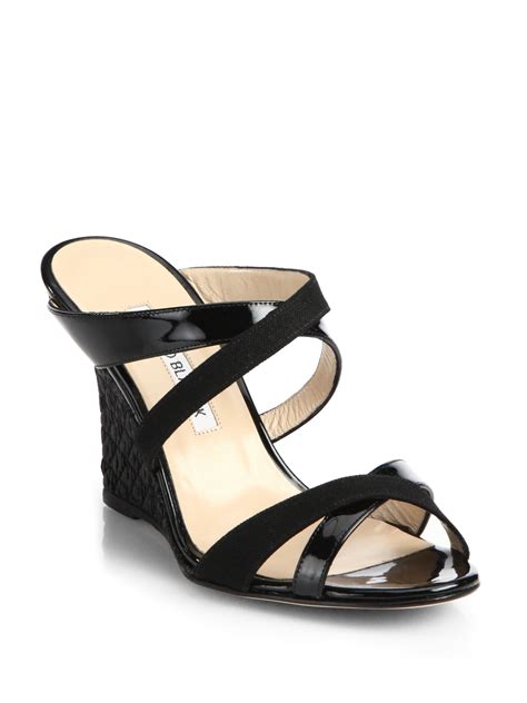 Lyst - Manolo blahnik Strappy Wedge Sandals in Black