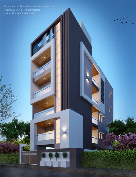 Modern Residential Flat scheme Exterior By, Ar.Sagar Morkhade (Vdraw Architecture) +91 ...