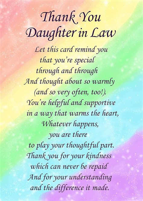 Thank You 'Daughter in Law' Poem Verse Greeting Card: Amazon.co.uk ...