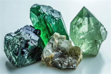 Premium Photo | Green gemstone crystals on white background