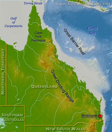 Physical map of Queensland, Australia