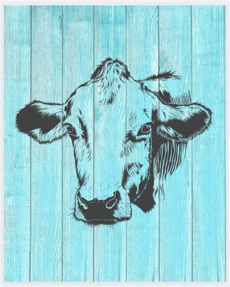 Cow Printable With Teal Wood Background - Etsy