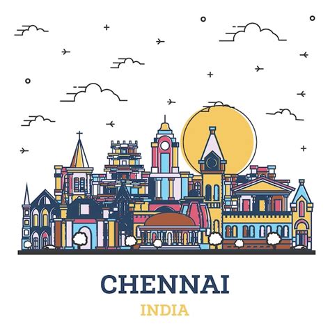 Premium Vector | Outline Chennai India City Skyline with Colored Historic Buildings Isolated on ...