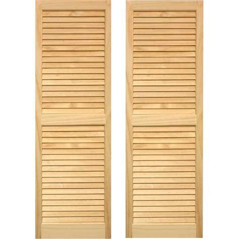 Shop Pinecroft 2-Pack Unfinished Louvered Wood Exterior Shutters (Common: 15-in x 67-in; Actual ...