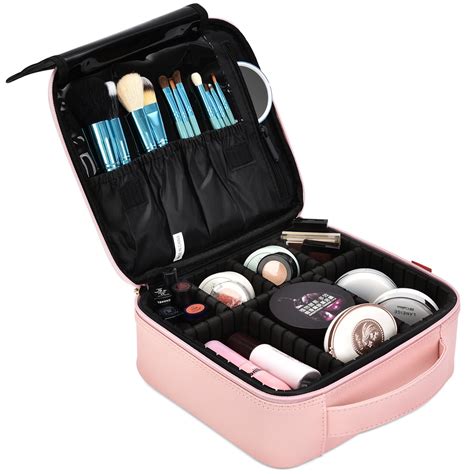 NiceEbag Makeup Bag Travel Cosmetic Bag for Women Cute Makeup Case Large Leather Cosmetic Train ...