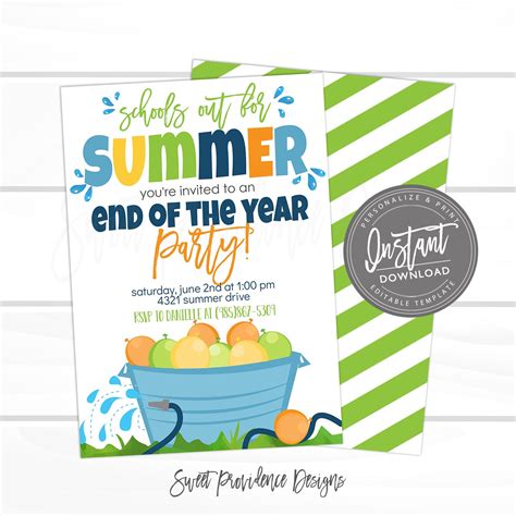 End of School Summer Party Invite – Sweet Providence Designs