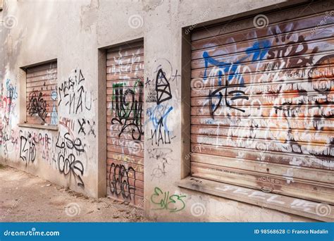 Walls and Sluices Smeared by Bad Graffiti. Act of Vandalism Editorial Stock Photo - Image of ...