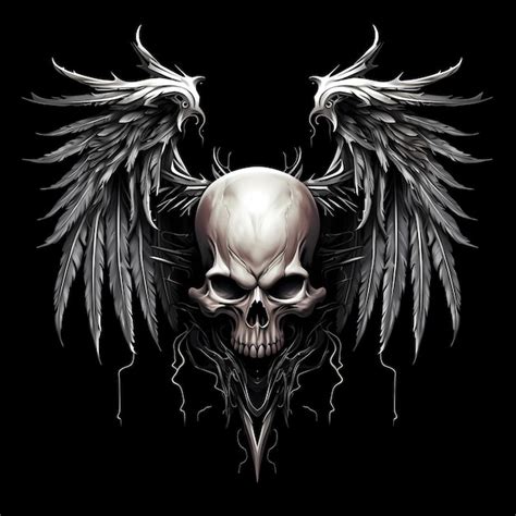 Skull with wings logo tattoo tshirt design dark art illustration isolated on black background ...