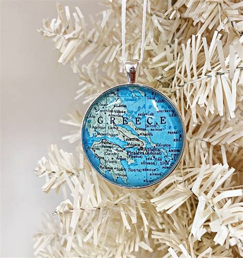 Greece Christmas Ornament, Athens Greece Vintage Map Ornament, Gift for Traveler, Greece Map ...