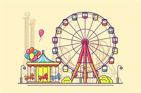 Funfair with ferris wheel - Kit8 | Ferris wheel, Easy drawings ...