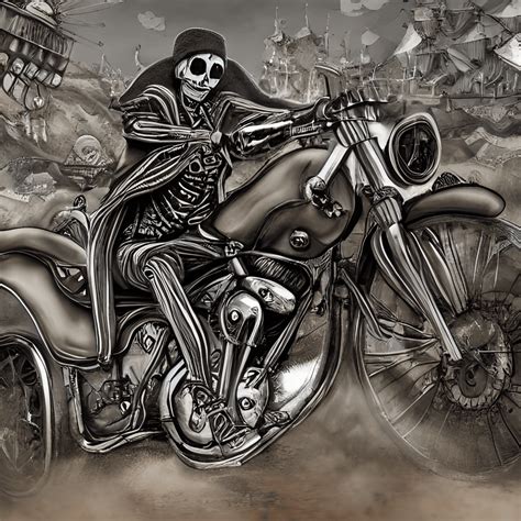 Hyper Realistic Skeleton Biker 4k Painting · Creative Fabrica