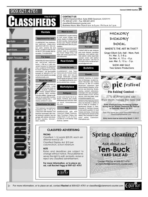 Claremont COURIER Classifieds 3-3-17 | Deed Of Trust (Real Estate) | Business