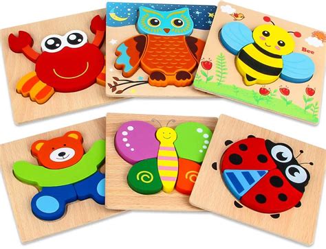 Dreampark Wooden Jigsaw Puzzles, 6 Pack Animal Puzzles for Toddlers Kids 1 2 3 Years Old ...