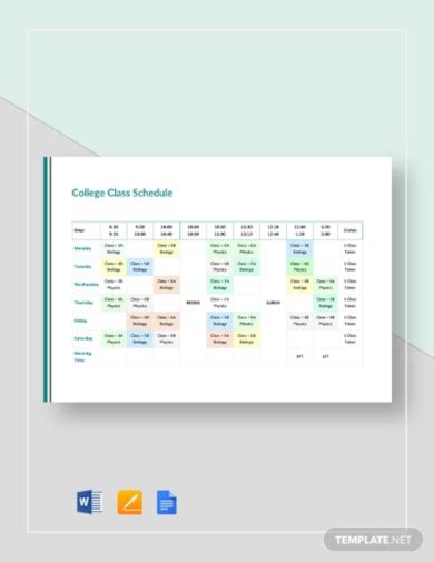 College Schedule - 12+ Examples, Format, Pdf | Examples