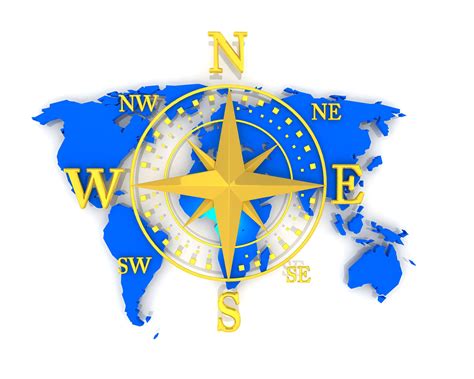 Compass With Directions On World Map Stock Photo | PowerPoint ...