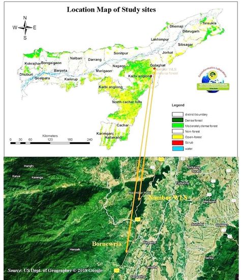 Map of Nambor Wildlife Sanctuary & Bornewria forest in Assam, India ...