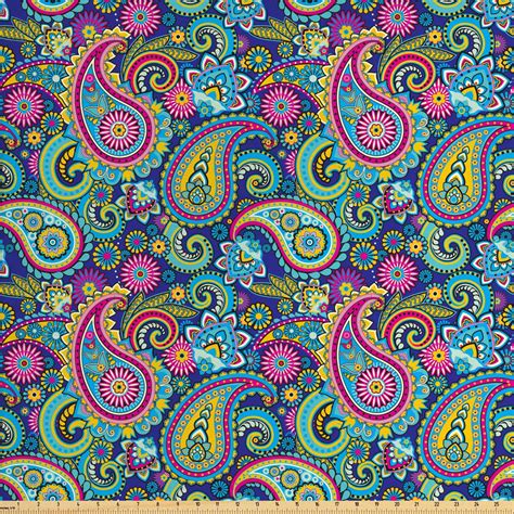 Paisley Fabric by The Yard, Ornate Traditional Paisley Elements with Details in Bohemian Design ...