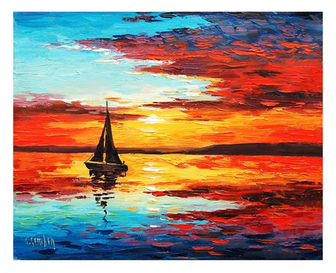 Coucher de soleil à lhuile peinture bateau à voile Decor par | Etsy