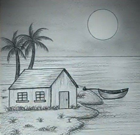 Easy Pencil Drawing of a Beach House