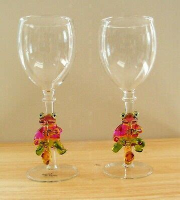 Wine Glasses Musical Frog Figurine Stems Set of 2 Saxophone Hand Made | Glass champagne flutes ...