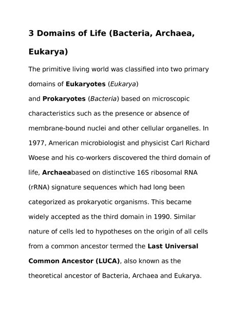 3 Domains of Life (Bacteria, Archaea, Eukarya) - In 1977, American microbiologist and physicist ...