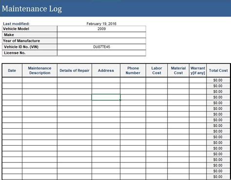 Equipment Maintenance Log Templates Schedule Templates, Checklist ...