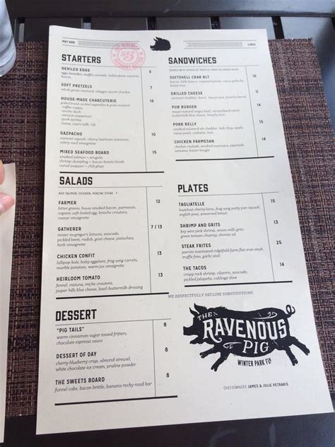 Menu at The Ravenous Pig BBQ, Winter Park, 565 W Fairbanks Ave