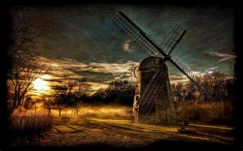 nature, Landscape, HDR, Windmills, Sunset, Mist, Shrubs, Trees, Sky Wallpapers HD / Desktop and ...