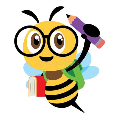 Back To School. Cartoon Cute Bee Character Carrying School Bag, Book ...