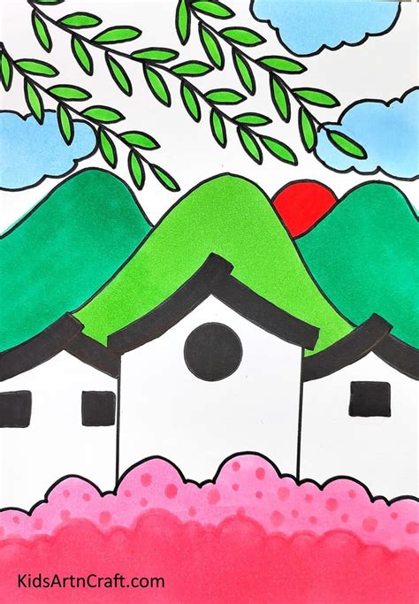 Easy scenery Drawing Step by Step Tutorial for beginners - Kids Art & Craft