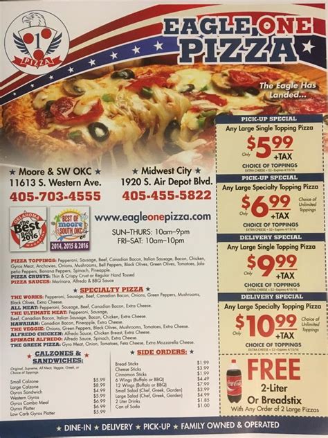 Menu at Eagle One Pizza pizzeria, Midwest City, S Air Depot Blvd