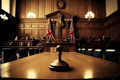 Courtroom England, UK. British flag, Supreme Court of United Kingdom ...