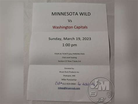 4 MINNESOTA WILD HOCKEY TICKETS - SUNDAY, MARCH 19, 2023 - Jeff Martin ...