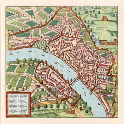 Basel City Map Print Switzerland Bird's-eye View by Craftissimo Basel ...