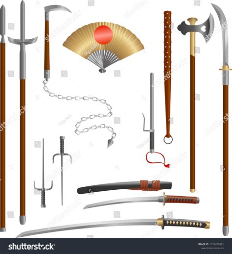 Japanese Medieval Samurai Weapon Historical Blades Stock Vector ...