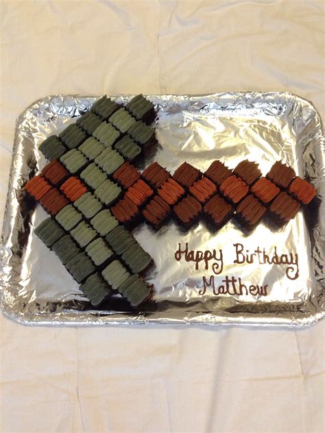 My Minecraft Pickaxe cake. Super easy for everyone at the party to get a piece. | Homemade ...