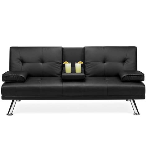 Best Choice Products Modern Faux Leather Convertible Futon Sofa w/ Removable Armrests, Metal ...