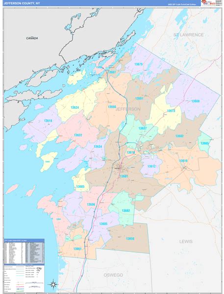 Jefferson County, NY Wall Map Color Cast Style by MarketMAPS - MapSales