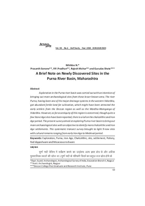 (PDF) A Brief Note on Newly Discovered Sites in the Purna River Basin ...