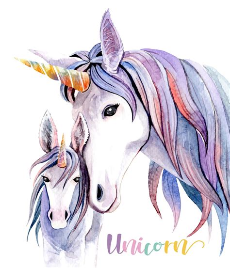 Premium Vector | Watercolor illustration mom unicorn and baby.