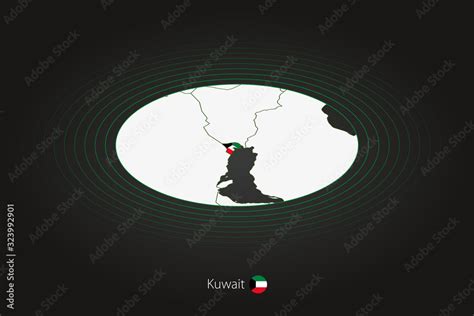 Kuwait map in dark color, oval map with neighboring countries. Stock ...