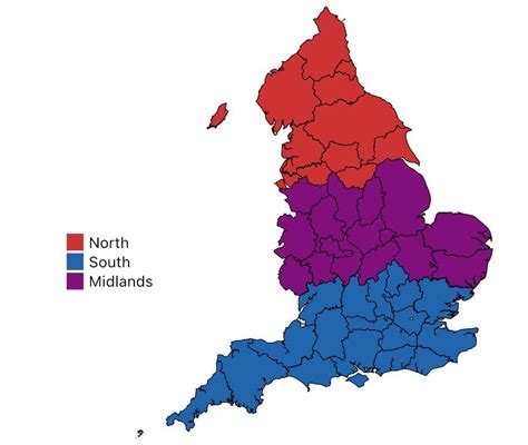 Map of The Regions of England (North/Midlands/South) : r/MapPorn