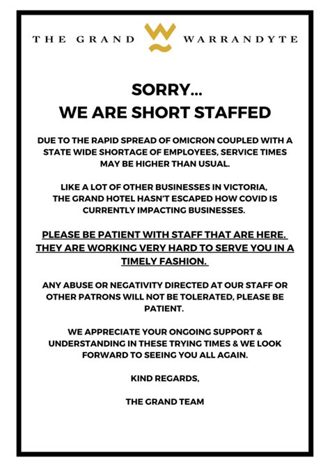 Sorry… We are short staffed - The Grand Hotel - Warrandyte