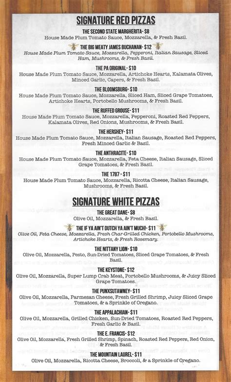 Wood Fired Pizza Menu - Joey B's Bar & Restaurant