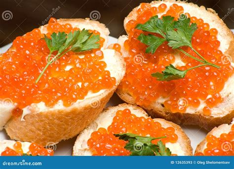 Sandwiches with Red Caviar. Stock Image - Image of macro, parsley: 12635393