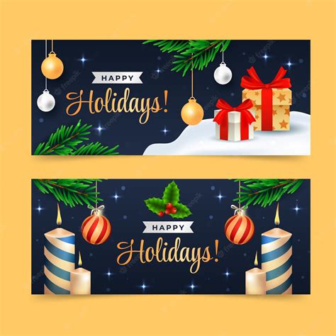 Free Vector | Realistic happy holidays horizontal banners set